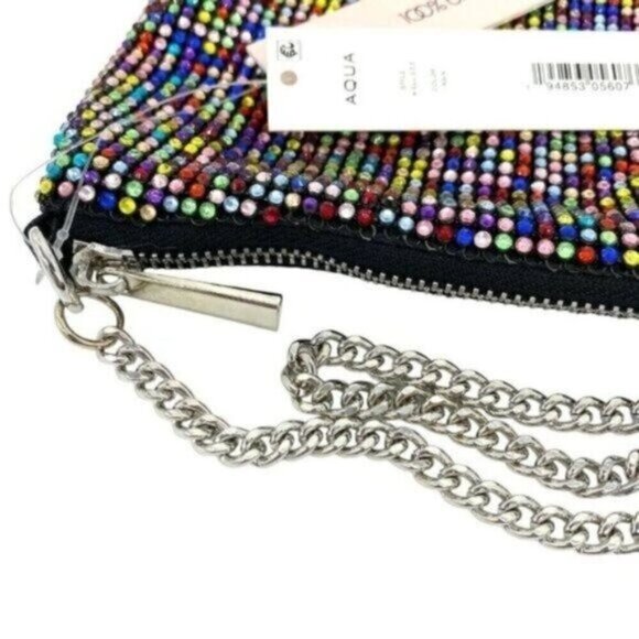 Aqua Crystal Mesh Beaded Mini Shoulder Bag Clutch Purse in Rainbow New - Picture 6 of 14